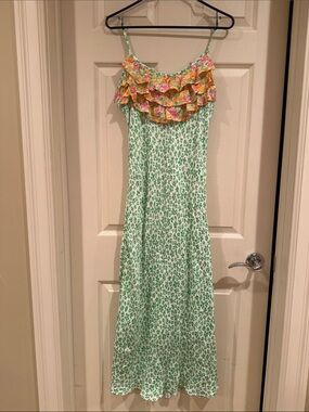 RIXO Green and Orange Floral Slip Dress